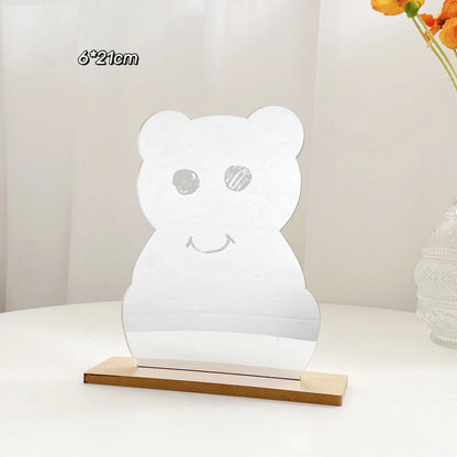 Irregular acrylic makeup mirror with wooden base in various designs