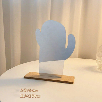 Irregular acrylic makeup mirror with wooden base in various designs