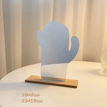 Irregular acrylic makeup mirror with wooden base in various designs