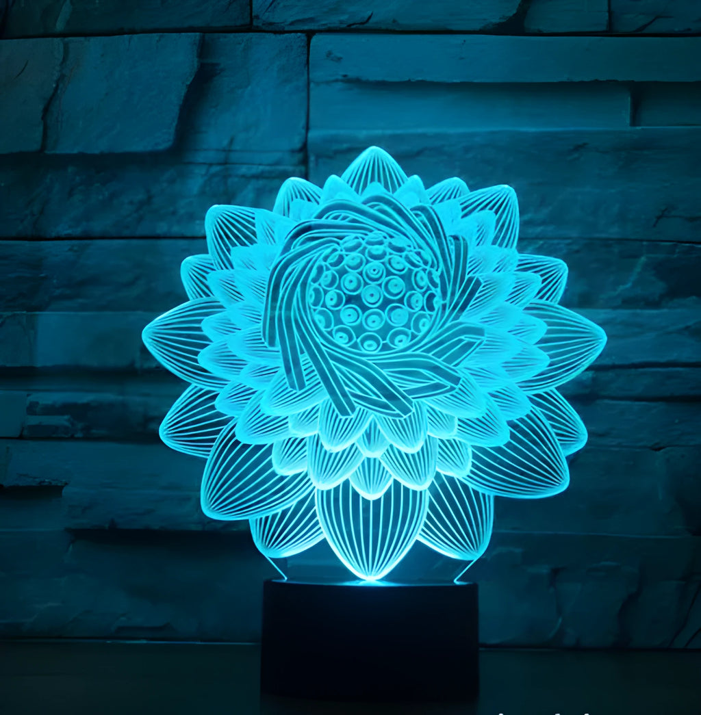 Lotus 2 3D touch LED night light with acrylic shade and seven colour options