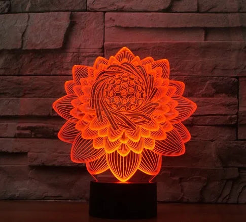 Lotus 2 3D touch LED night light with acrylic shade and seven colour options