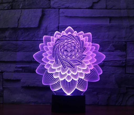 Lotus 2 3D touch LED night light with acrylic shade and seven colour options