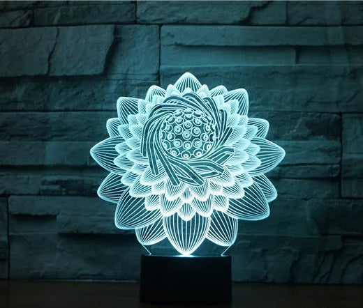 Lotus 2 3D touch LED night light with acrylic shade and seven colour options