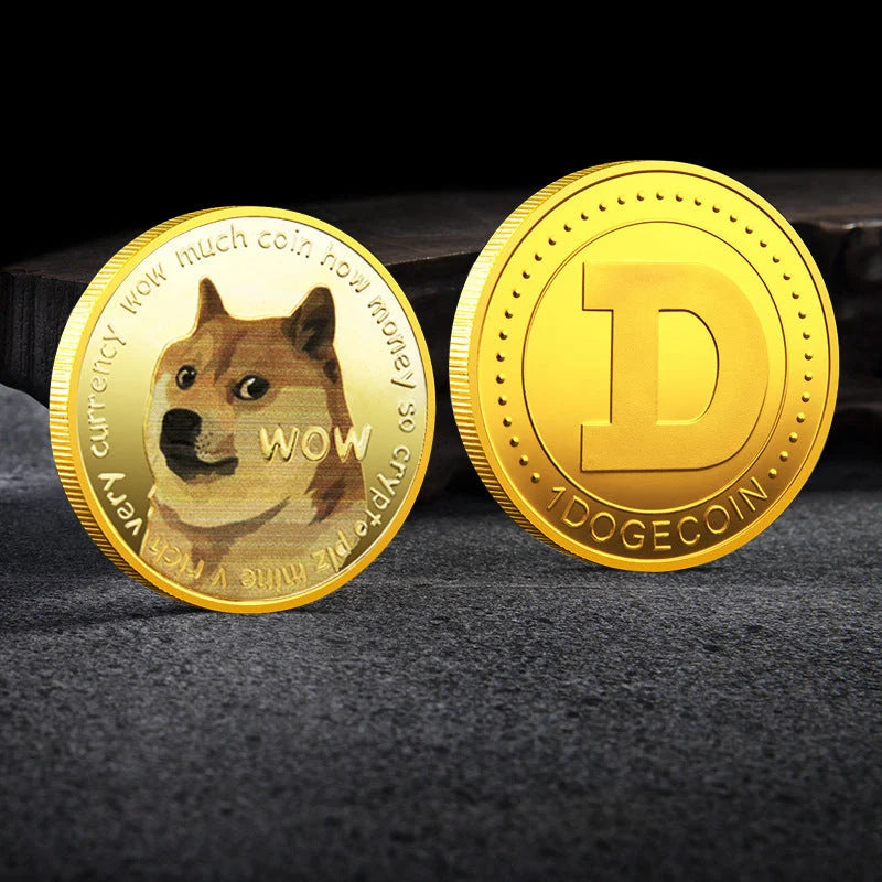 Gold or silver plated Dogecoin commemorative coin with cute dog pattern, 40mm diameter