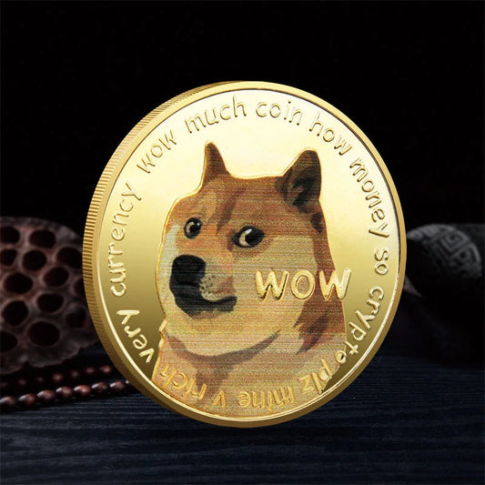 Gold or silver plated Dogecoin commemorative coin with cute dog pattern, 40mm diameter