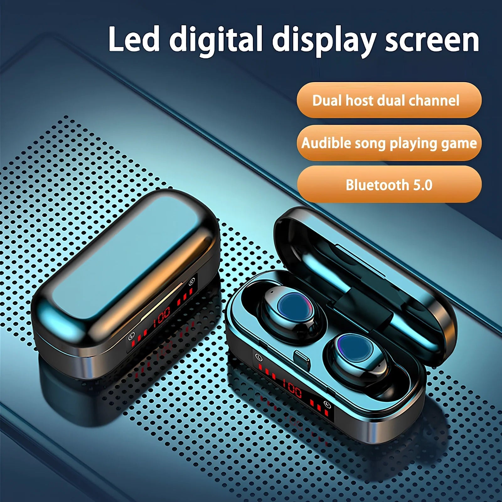 Wireless Bluetooth 5.0 TWS earbuds in V7 LED button version with charging box and ear caps