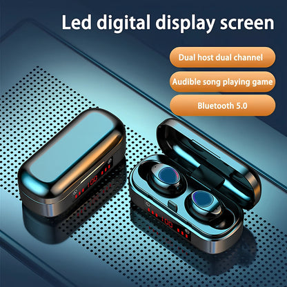 Wireless Bluetooth 5.0 TWS earbuds in V7 LED button version with charging box and ear caps