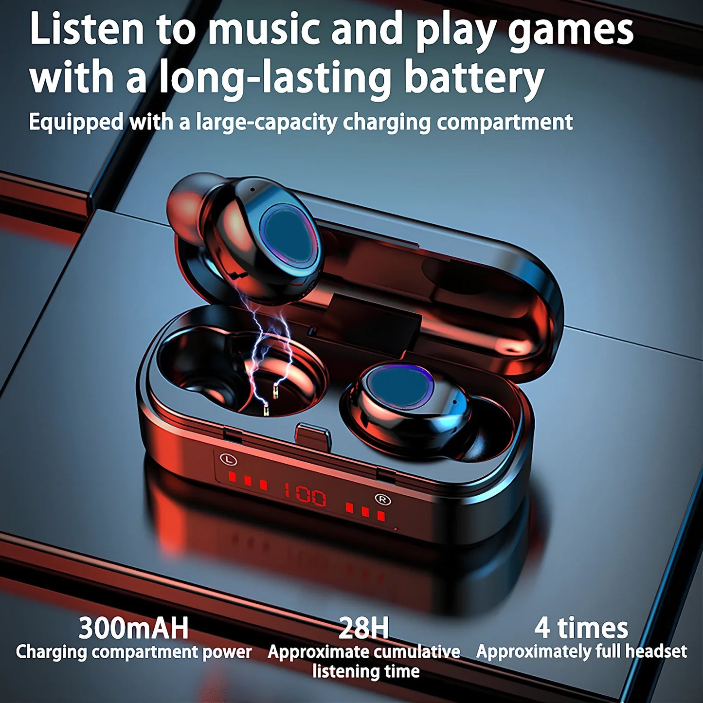 Wireless Bluetooth 5.0 TWS earbuds in V7 LED button version with charging box and ear caps