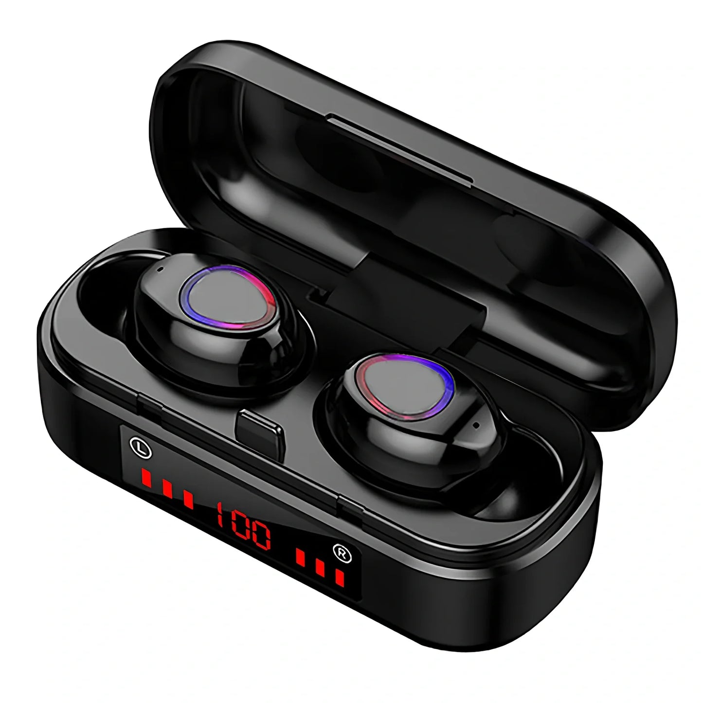 Wireless Bluetooth 5.0 TWS earbuds in V7 LED button version with charging box and ear caps