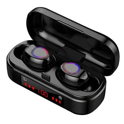 Wireless Bluetooth 5.0 TWS earbuds in V7 LED button version with charging box and ear caps