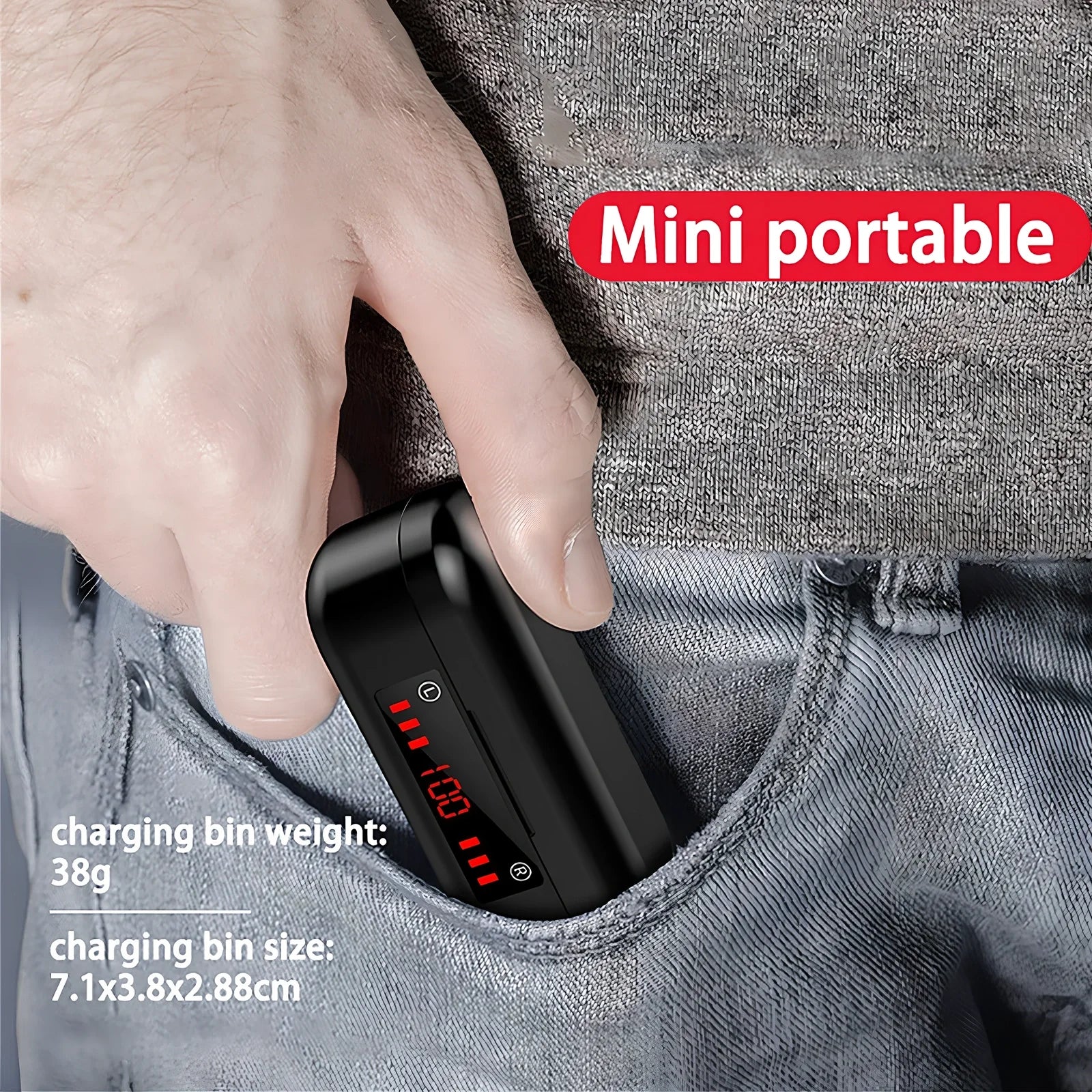 Wireless Bluetooth 5.0 TWS earbuds in V7 LED button version with charging box and ear caps