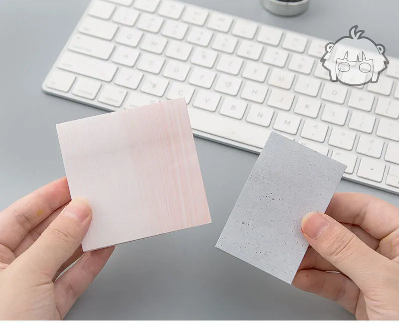 Lingyi cartoon note paper in cement grey, marble, and texture red colours, big and small tearable sticky pads