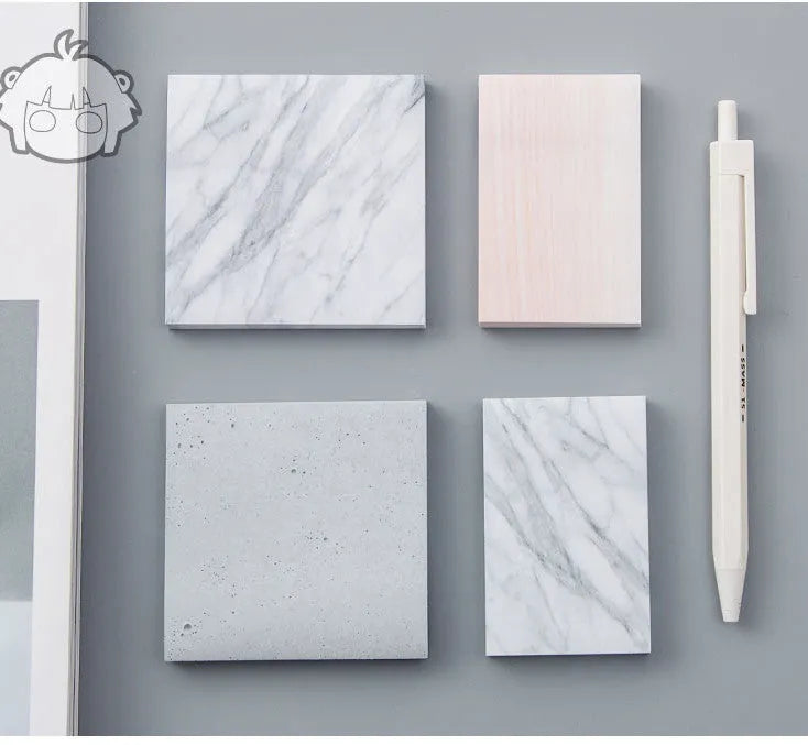Lingyi cartoon note paper in cement grey, marble, and texture red colours, big and small tearable sticky pads