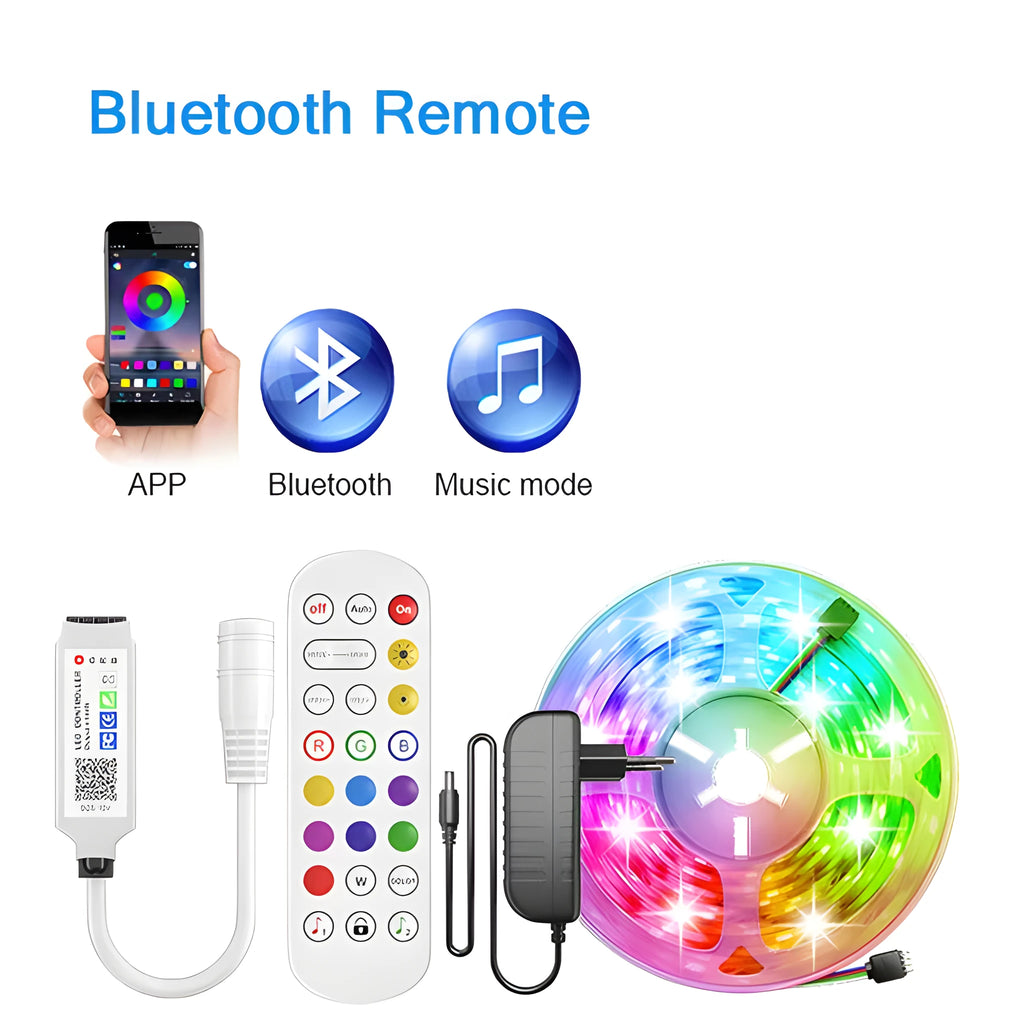 Mini 24-key Bluetooth RGB LED controller with DC header for 5050 strips