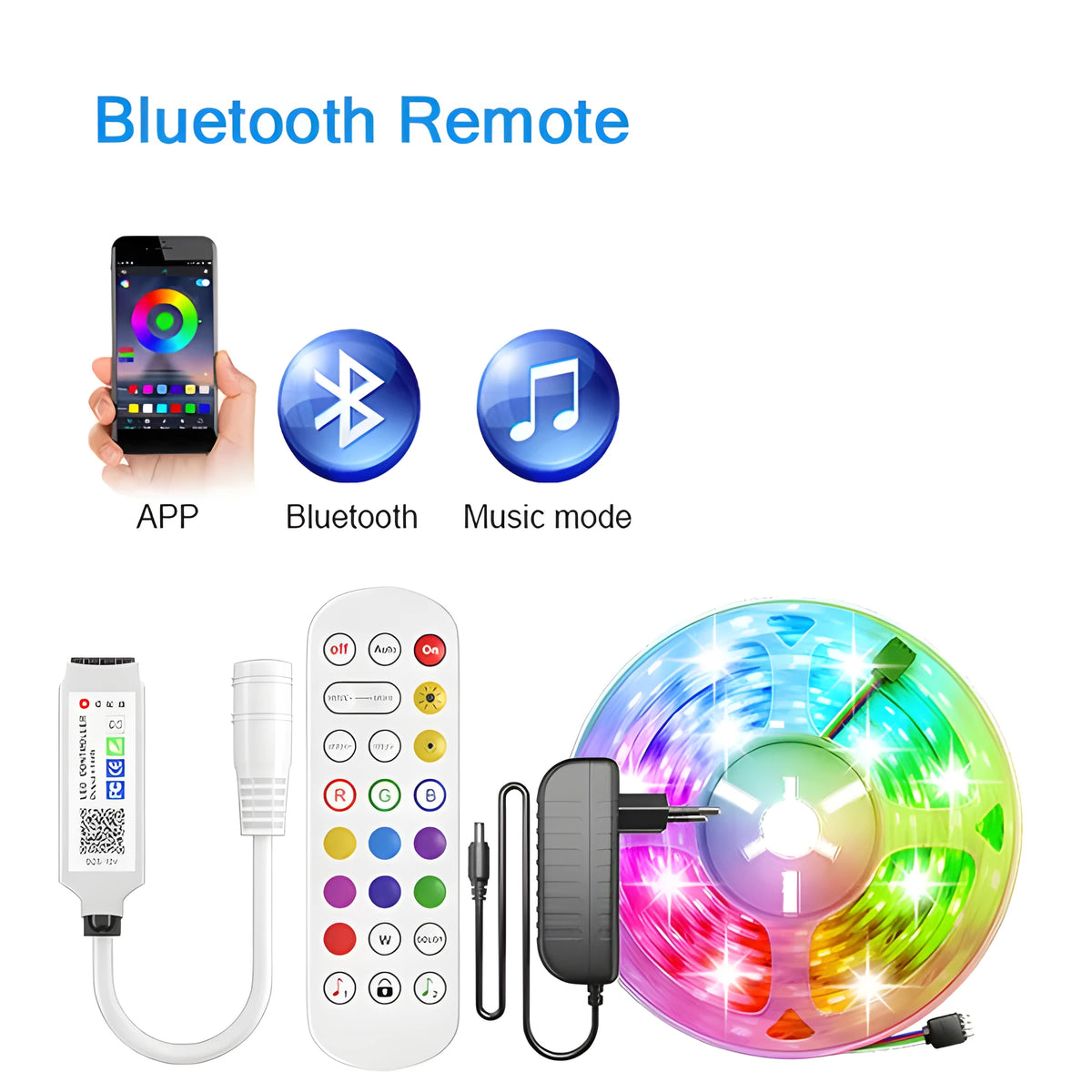 Mini 24-key Bluetooth RGB LED controller with DC header for 5050 strips