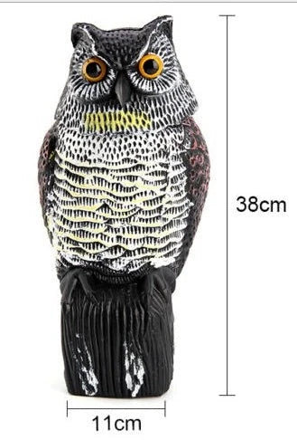 Realistic 360-degree rotation owl decoy for garden pest control and decoration