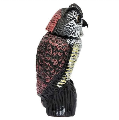 Realistic 360-degree rotation owl decoy for garden pest control and decoration