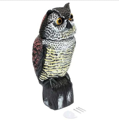 Realistic 360-degree rotation owl decoy for garden pest control and decoration