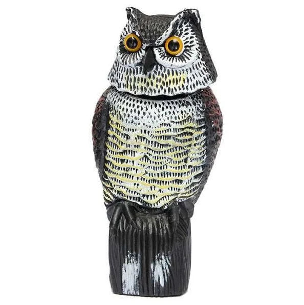Realistic 360-degree rotation owl decoy for garden pest control and decoration