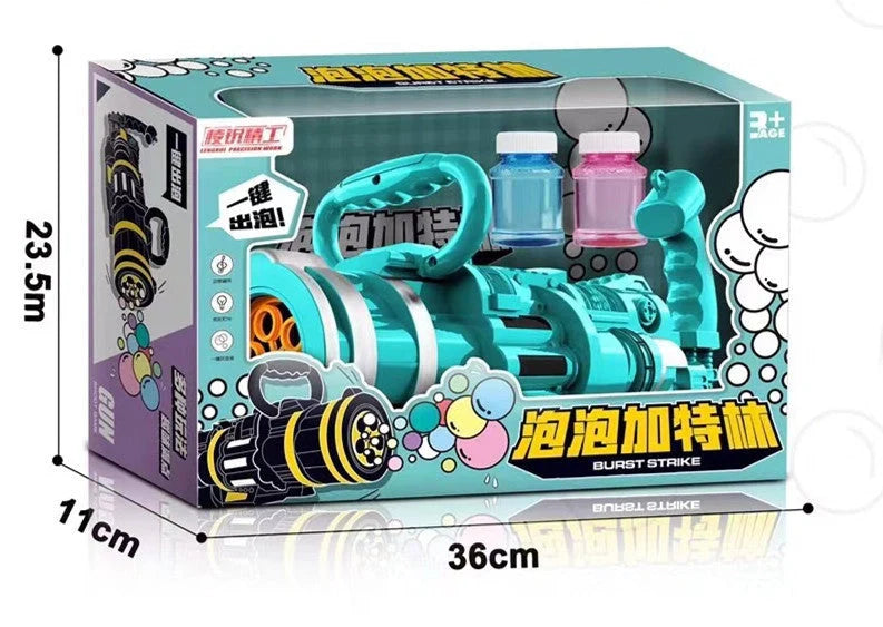 Gatling Bubble Gun Machine for kids with automatic electric bubble blowing and music light functions
