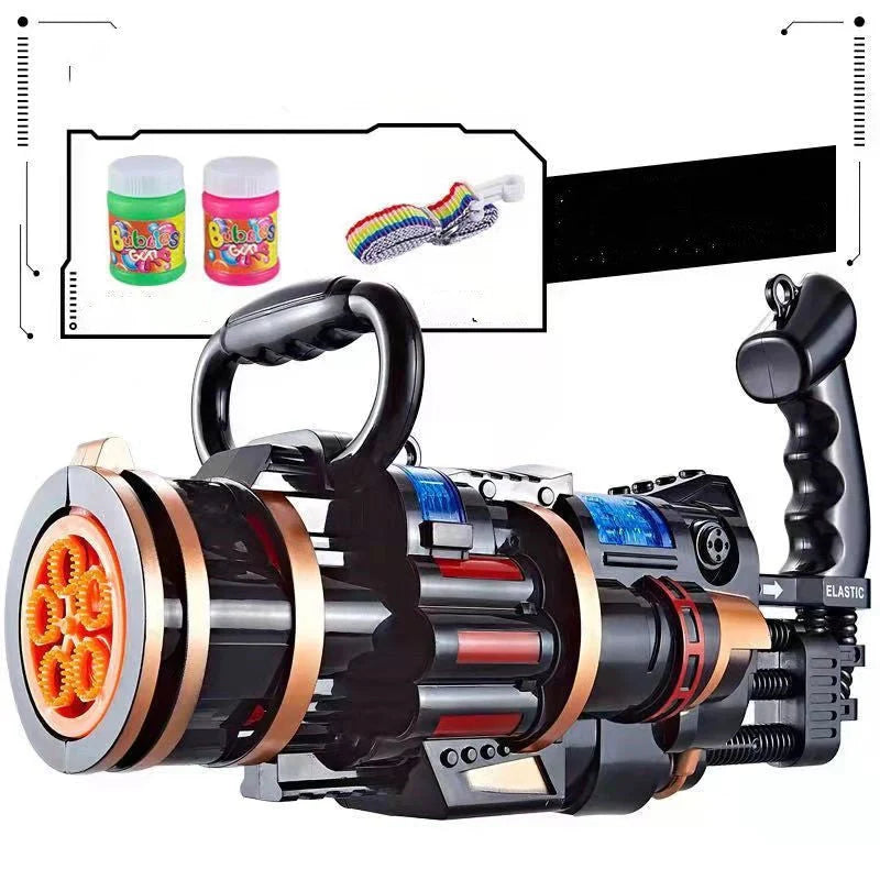 Gatling Bubble Gun Machine for kids with automatic electric bubble blowing and music light functions
