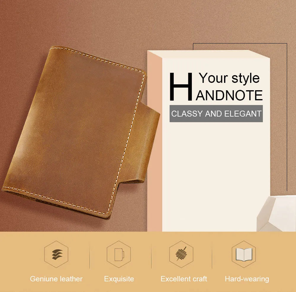 Crazy Horse Yellow Brown leather notebook A6 size open showing blank pages
