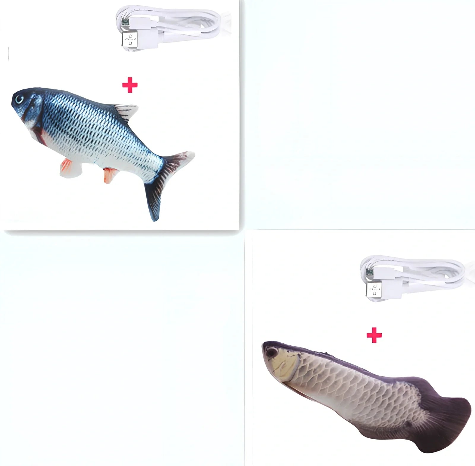 Electric flopping fish cat toy in clownfish design, 30cm long, USB rechargeable with touch sensor for play activation