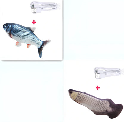 Electric flopping fish cat toy in clownfish design, 30cm long, USB rechargeable with touch sensor for play activation