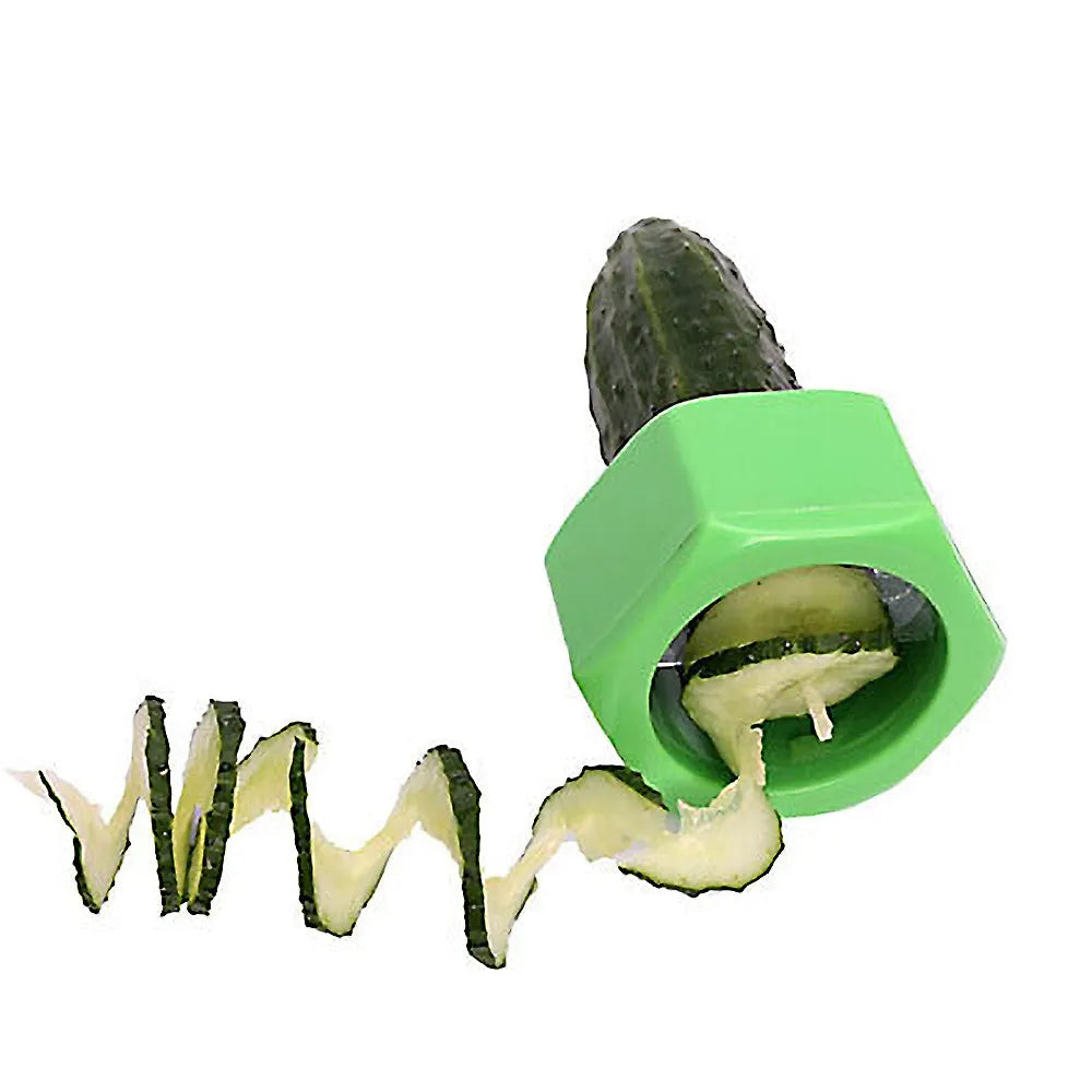 Yellow or green ABS plastic spiral vegetable cutter for creating julienne strips from cucumbers