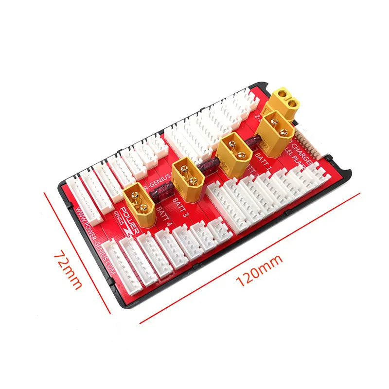 V2 parallel charging board adapter with multiple T-plug and balance port connectors for LiPo batteries