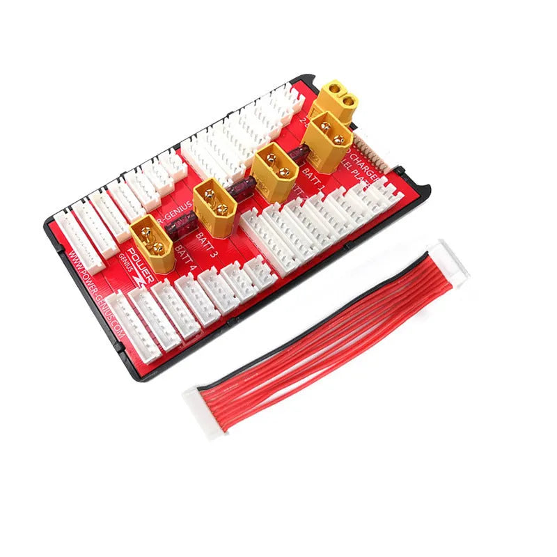 V2 parallel charging board adapter with multiple T-plug and balance port connectors for LiPo batteries