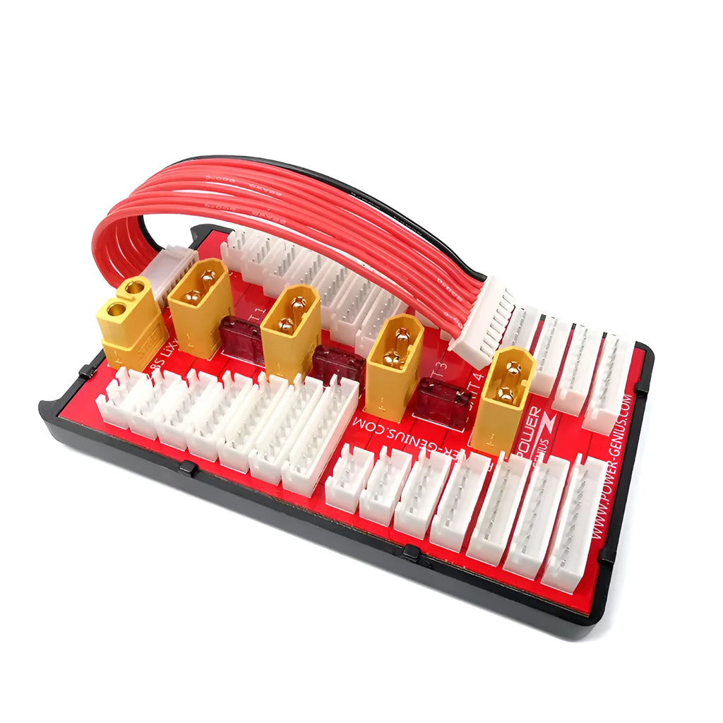 V2 parallel charging board adapter with multiple T-plug and balance port connectors for LiPo batteries