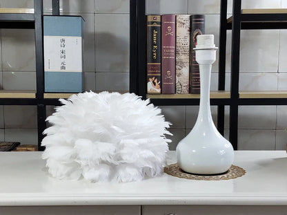 Feather table lamp with touch dimming and natural white goose feather shade