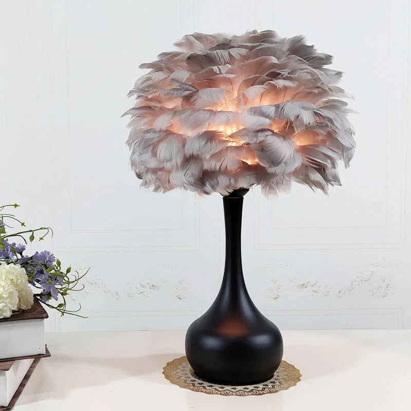 Feather table lamp with touch dimming and natural white goose feather shade