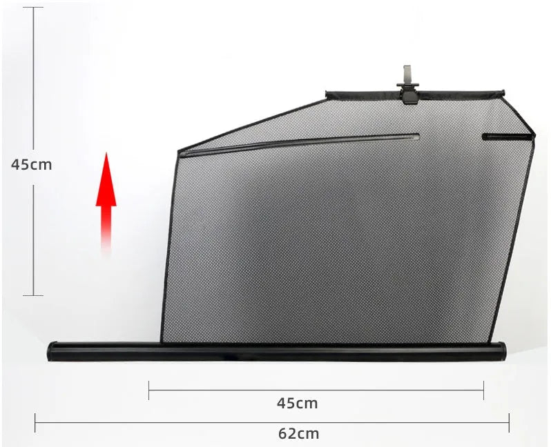 Auto retractable transparent polyester fibre sunshade curtain installed on car window, lifting with glass