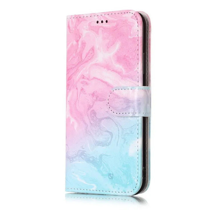 Marble flip wallet iPhone case with 3D cartoon animal design in various colours