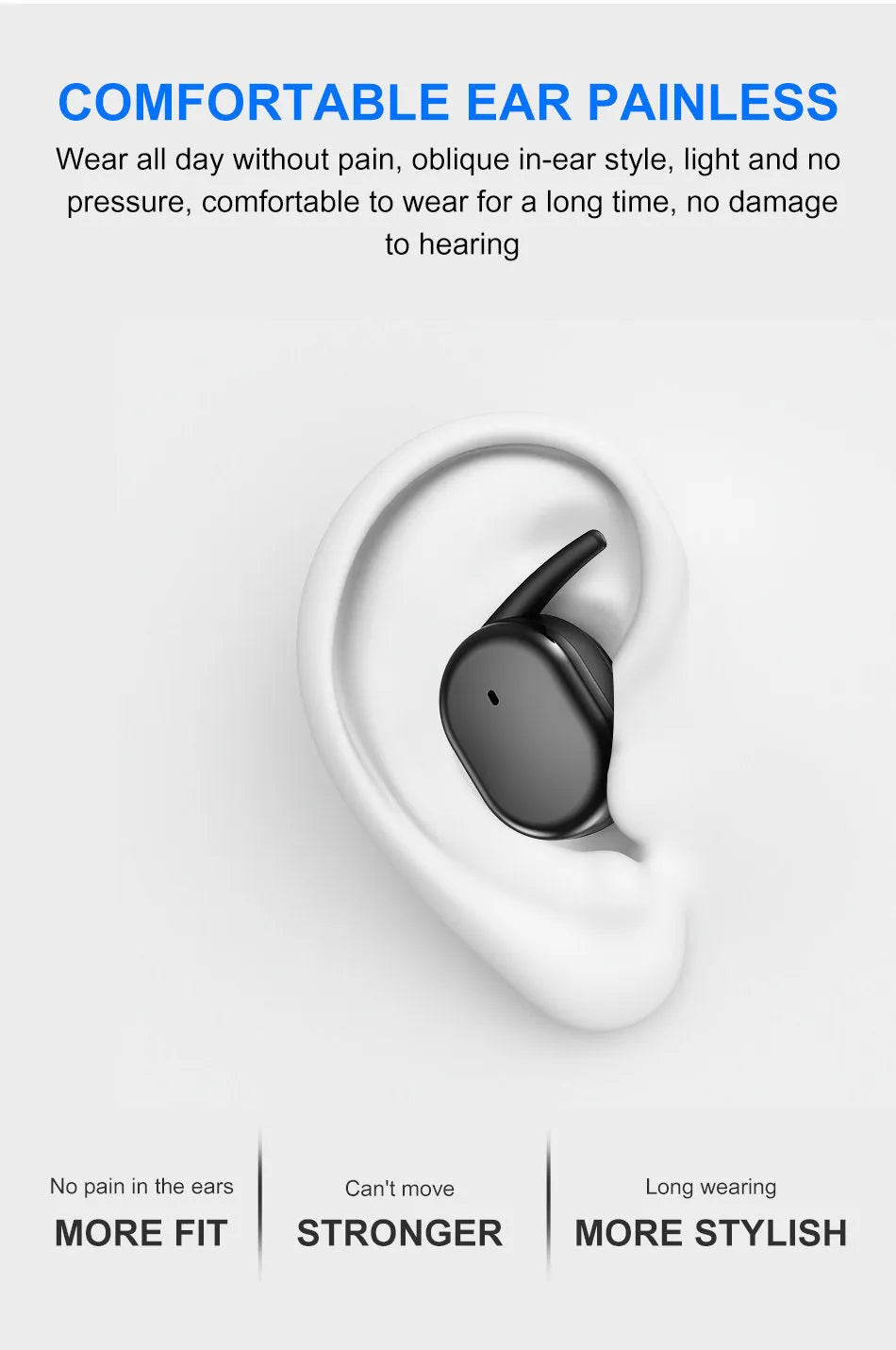 Wireless Bluetooth headset with Bluetooth 5.0 binaural stereo earbuds, black, touch controls and voice call function