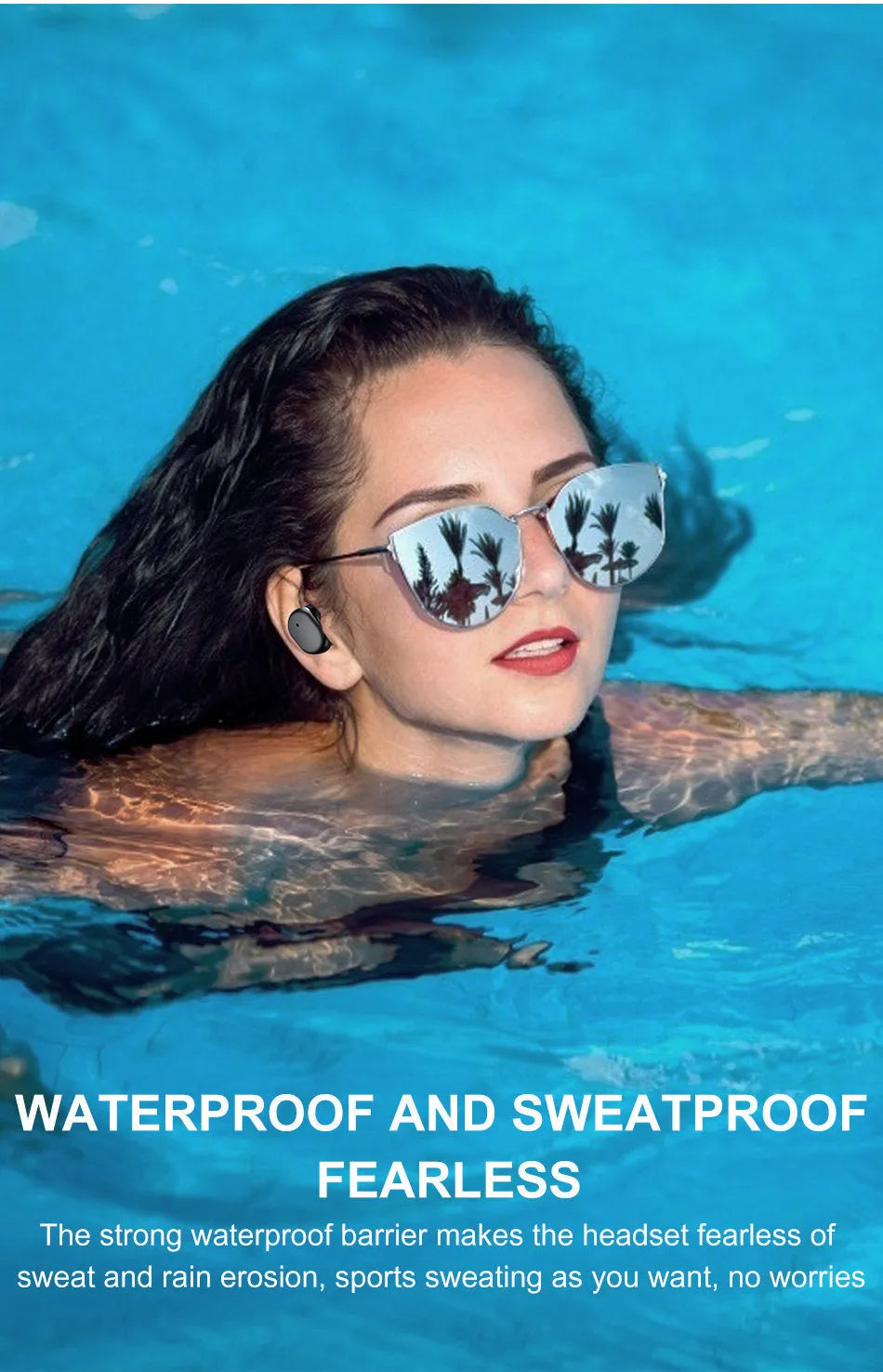 Wireless Bluetooth headset with Bluetooth 5.0 binaural stereo earbuds, black, touch controls and voice call function