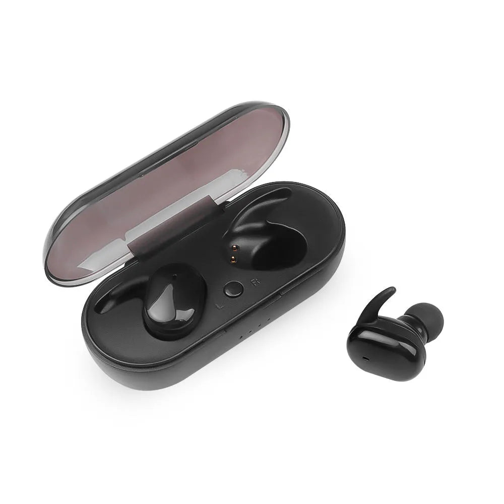Wireless Bluetooth headset with Bluetooth 5.0 binaural stereo earbuds, black, touch controls and voice call function
