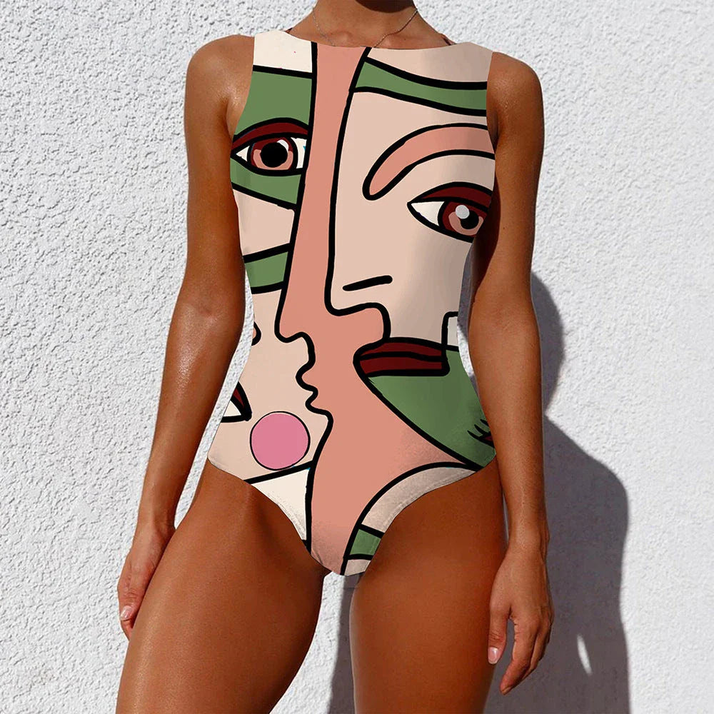 Stylish one-piece swimsuit with vibrant, abstract prints inspired by the natural beauty of Aotearoa