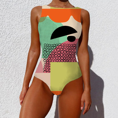 Stylish one-piece swimsuit with vibrant, abstract prints inspired by the natural beauty of Aotearoa