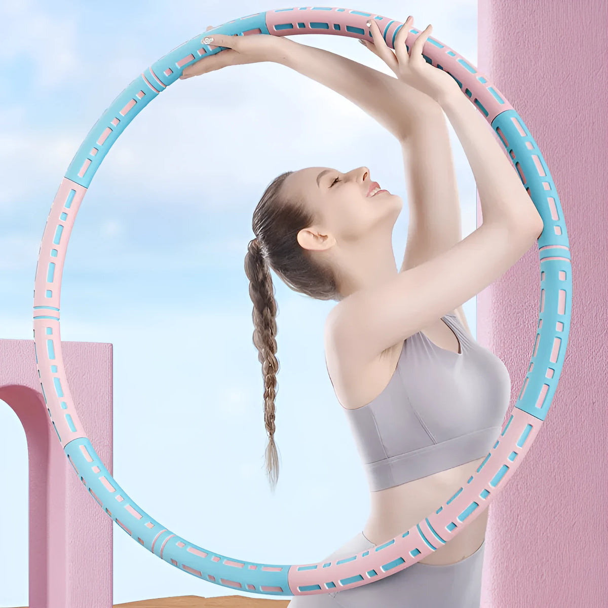 Weight loss hula hoop with high elastic foam and stainless steel tube, bump massage points, removable in 6 sections, 90 cm diameter