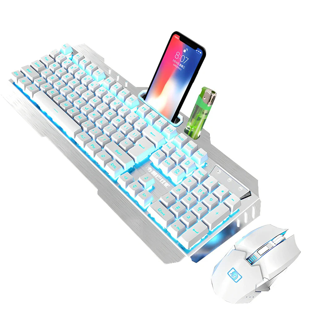 Xinmeng 670 wireless charging keyboard and mouse set in black orange luminous with 2400 DPI and waterproof features