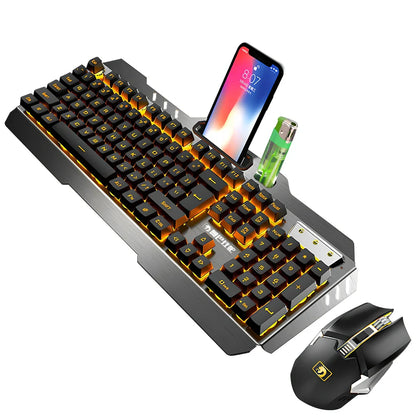 Xinmeng 670 wireless charging keyboard and mouse set in black orange luminous with 2400 DPI and waterproof features