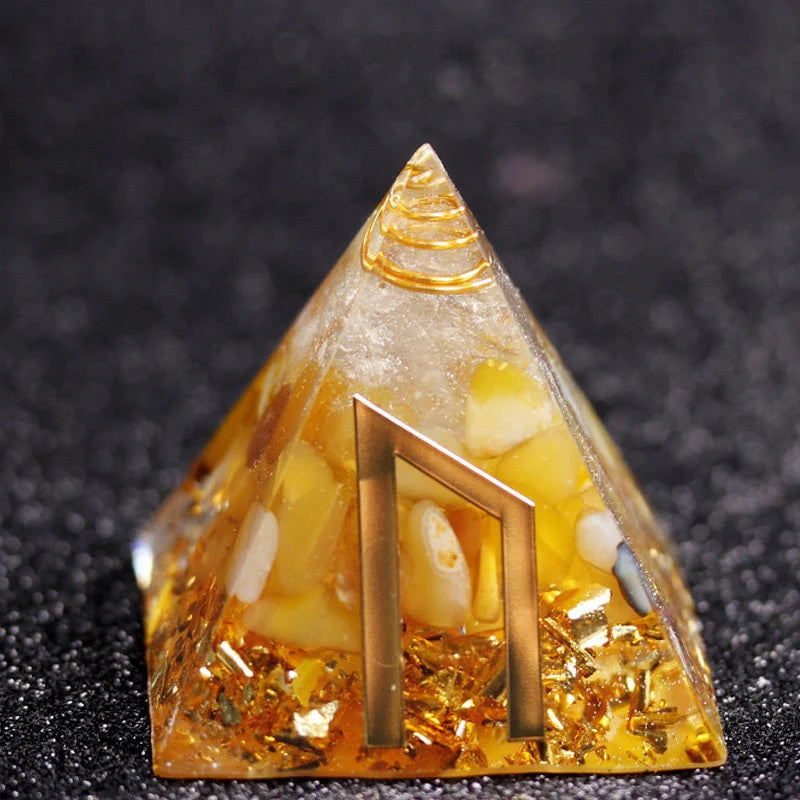 Rune Crystal Epoxy Ogan Energy Pyramid Decoration with colour-shifting effect