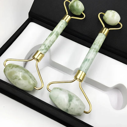 Double-headed Xiuyu jade facial massage roller, 20 cm long, for skin decongestion and cooling relief
