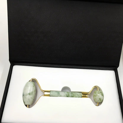 Double-headed Xiuyu jade facial massage roller, 20 cm long, for skin decongestion and cooling relief
