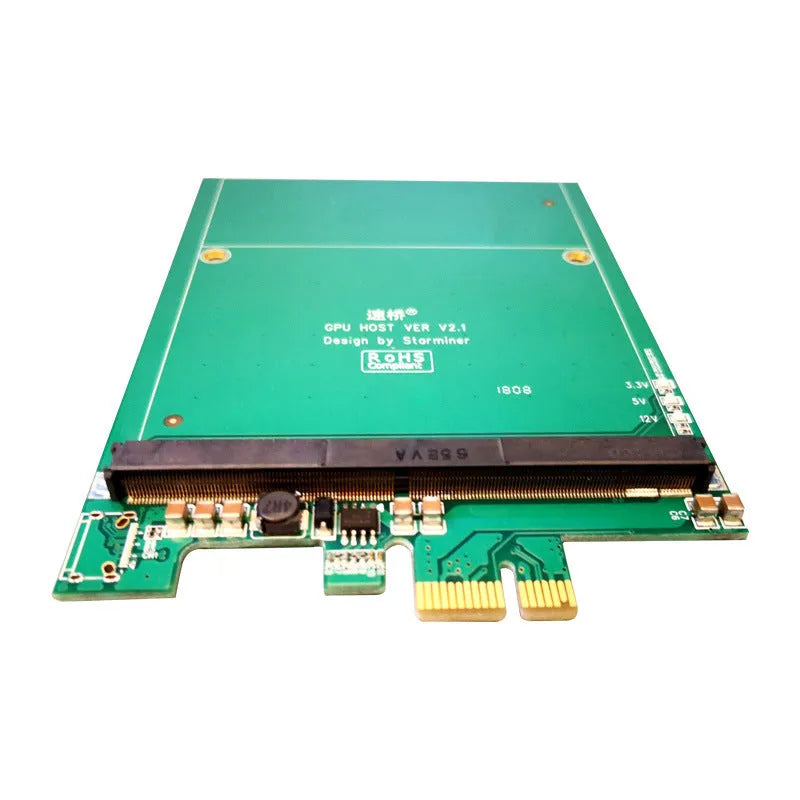 Green MXM3.0 graphics adapter riser card with PCIe interface for laptop graphics upgrade