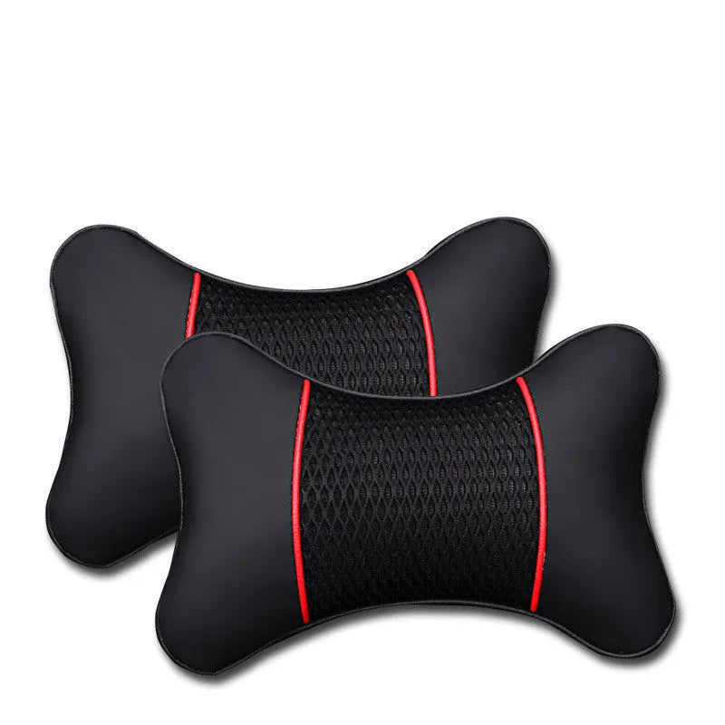 Two-piece car headrest and neck pillow set in classic black with polyester cover and flame retardant acrylic filler
