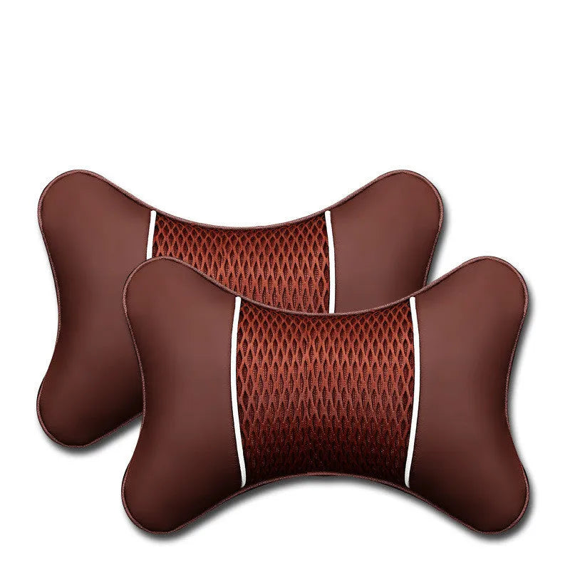 Two-piece car headrest and neck pillow set in classic black with polyester cover and flame retardant acrylic filler